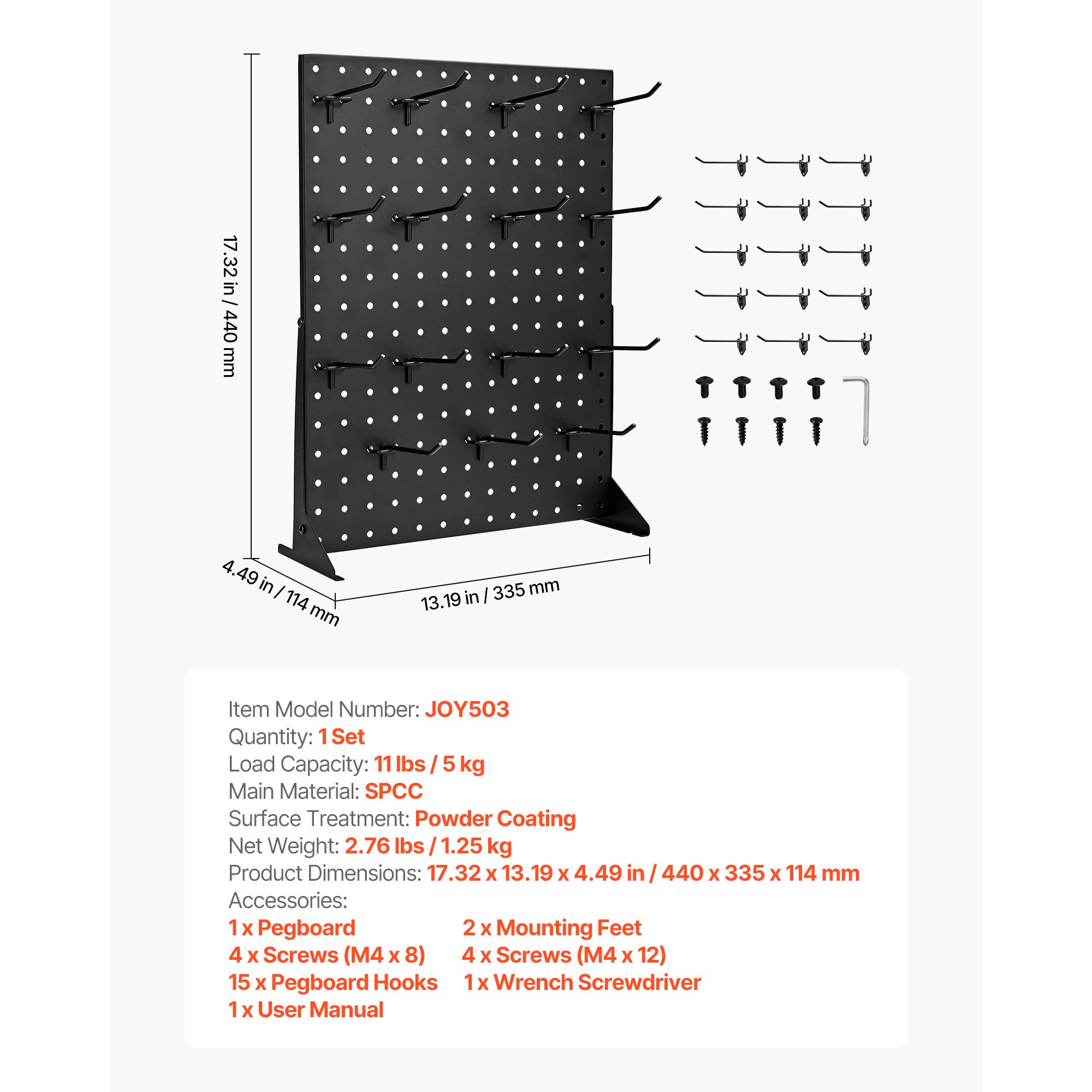 Pegboard Display Stand With 15 Hooks Pegboard Panels Display Black (1 PCS)_voghion.com